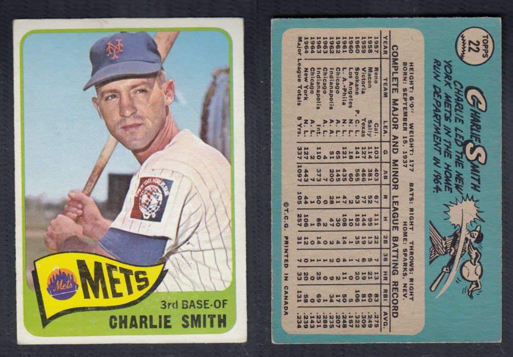 1965 O-PEE-CHEE BASEBALL CARD #22 C. SMITH photo 1965 O-PEE-CHEE BASEBALL CARD #22 C. SMITH photo
