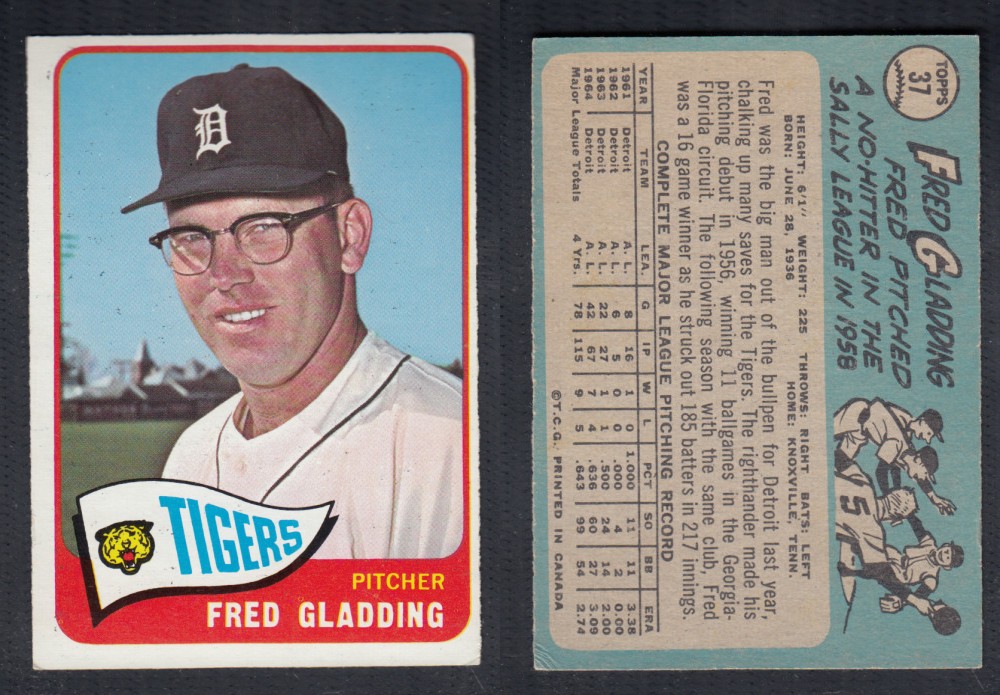 1965 O-PEE-CHEE BASEBALL CARD #37 F. GLADDING photo