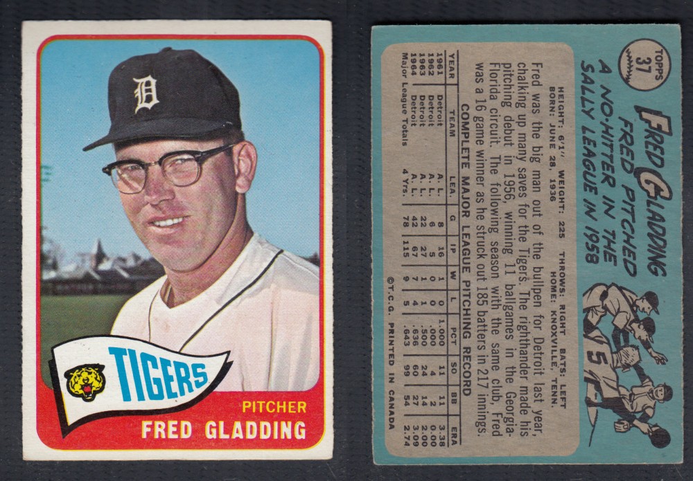 1965 O-PEE-CHEE BASEBALL CARD #37 F. GLADDING photo 1965 O-PEE-CHEE BASEBALL CARD #37 F. GLADDING photo