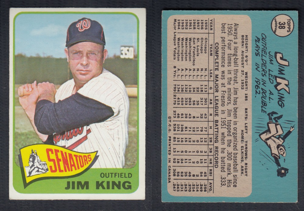 1965 O-PEE-CHEE BASEBALL CARD #38 J. KING photo 1965 O-PEE-CHEE BASEBALL CARD #38 J. KING photo