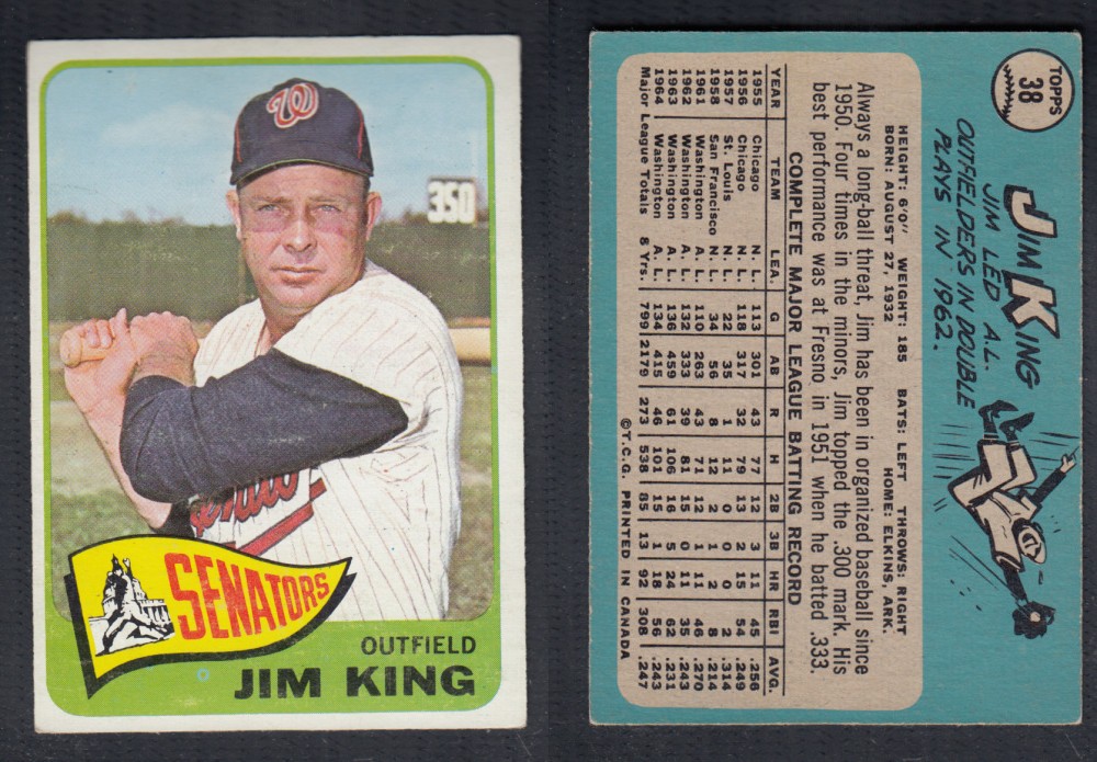1965 O-PEE-CHEE BASEBALL CARD #38 J. KING photo 1965 O-PEE-CHEE BASEBALL CARD #38 J. KING photo