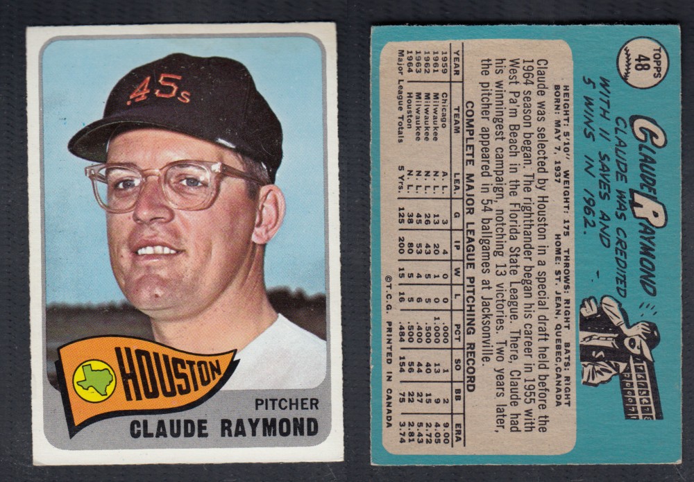 1965 O-PEE-CHEE BASEBALL CARD #48 C. RAYMOND photo 1965 O-PEE-CHEE BASEBALL CARD #48 C. RAYMOND photo