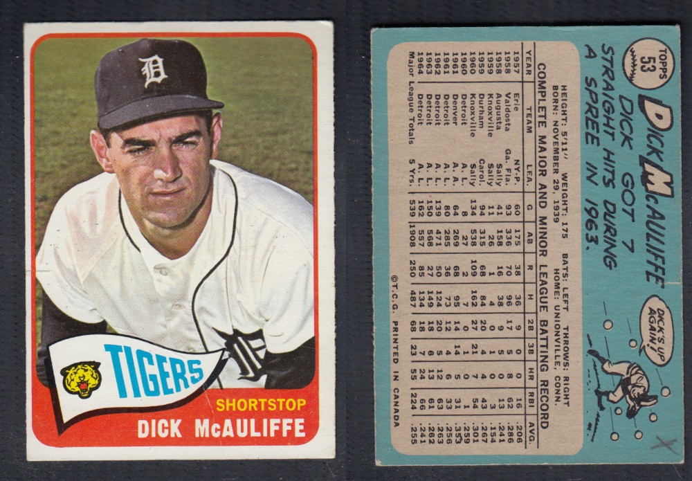 1965 O-PEE-CHEE BASEBALL CARD #53 D. MCAULIFFE photo 1965 O-PEE-CHEE BASEBALL CARD #53 D. MCAULIFFE photo