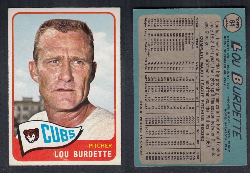 1965 O-PEE-CHEE BASEBALL CARD #64 L. BURDETTE photo 1965 O-PEE-CHEE BASEBALL CARD #64 L. BURDETTE photo