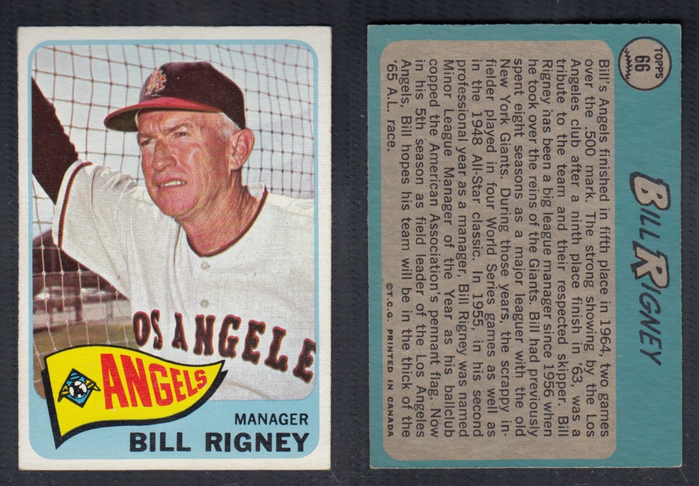 1965 O-PEE-CHEE BASEBALL CARD #66 B. RIGNEY photo