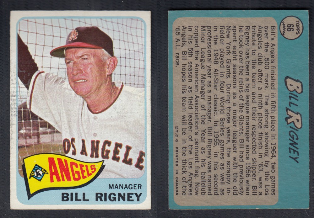 1965 O-PEE-CHEE BASEBALL CARD #66 B. RIGNEY photo