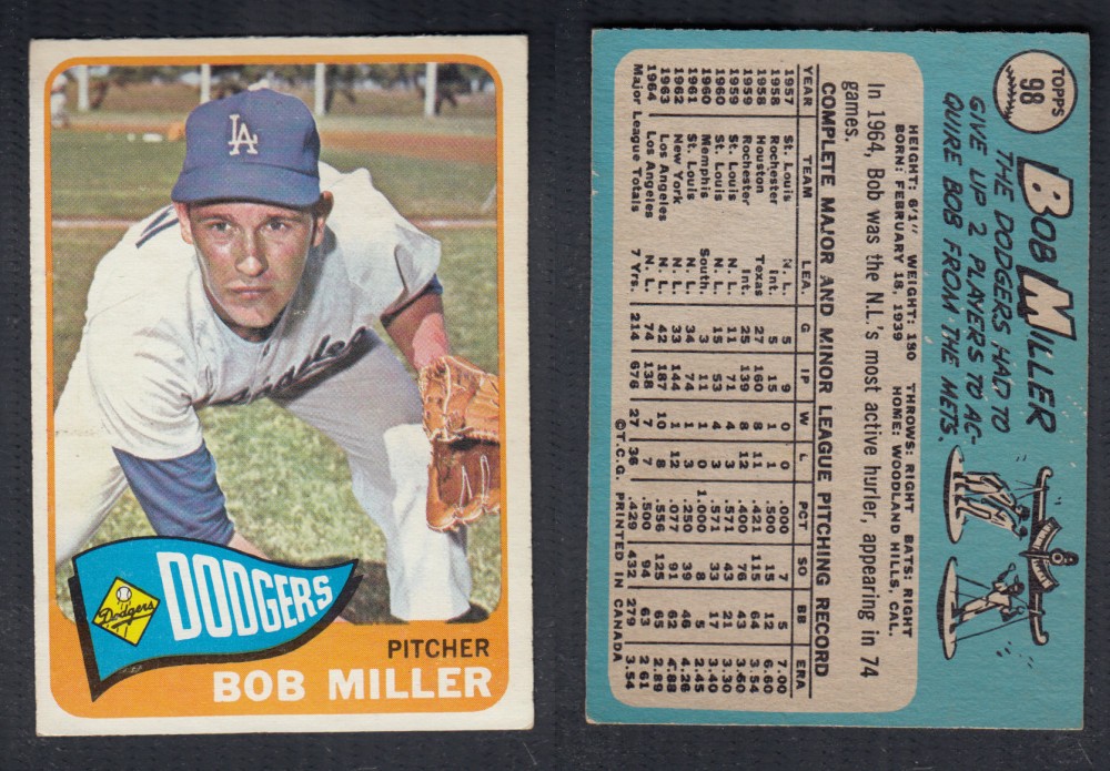 1965 O-PEE-CHEE BASEBALL CARD #98 B. MILLER photo 1965 O-PEE-CHEE BASEBALL CARD #98 B. MILLER photo