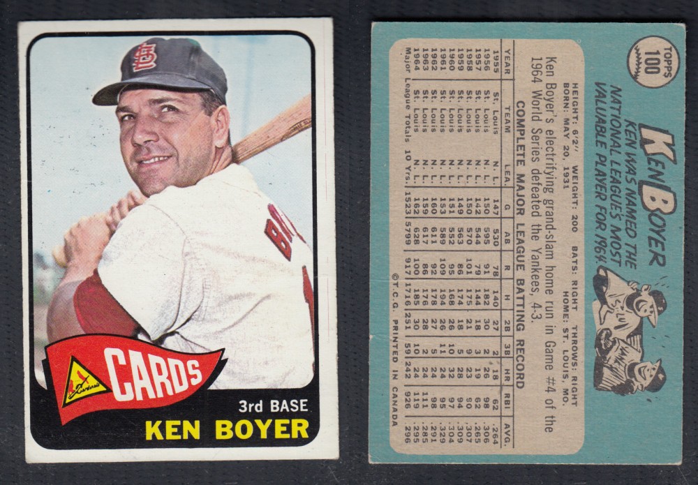 1965 O-PEE-CHEE BASEBALL CARD #100 K. BOYER photo 1965 O-PEE-CHEE BASEBALL CARD #100 K. BOYER photo