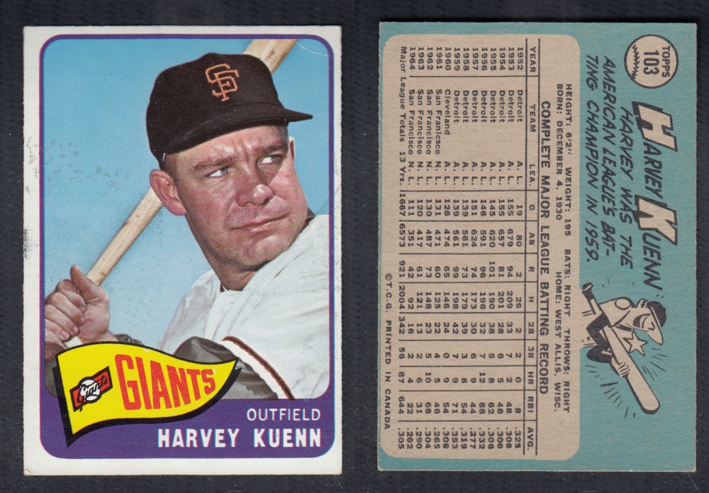 1965 O-PEE-CHEE BASEBALL CARD #103 H. KUENN photo 1965 O-PEE-CHEE BASEBALL CARD #103 H. KUENN photo