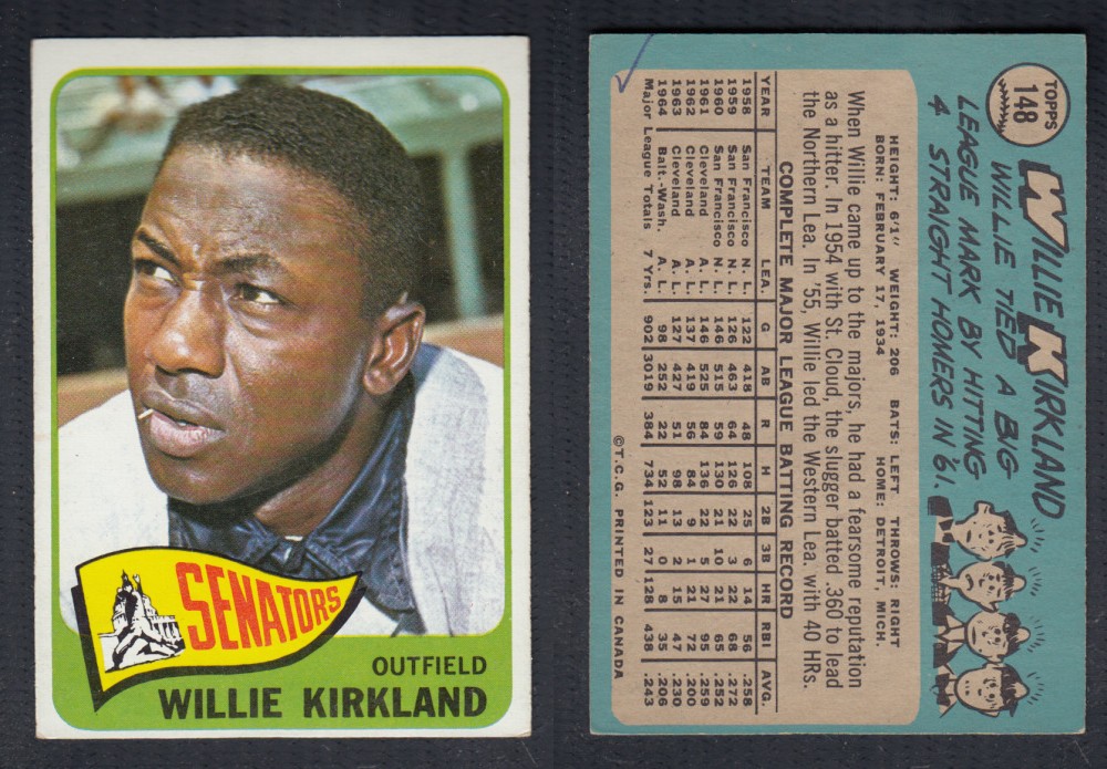 1965 O-PEE-CHEE BASEBALL CARD #148 W. KIRKLAND photo 1965 O-PEE-CHEE BASEBALL CARD #148 W. KIRKLAND photo