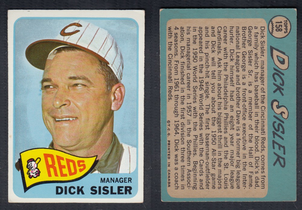 1965 O-PEE-CHEE BASEBALL CARD #158 D. SISLER photo 1965 O-PEE-CHEE BASEBALL CARD #158 D. SISLER photo