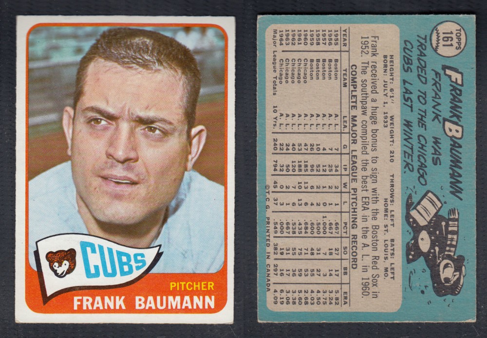 1965 O-PEE-CHEE BASEBALL CARD #161 F. BAUMANN photo 1965 O-PEE-CHEE BASEBALL CARD #161 F. BAUMANN photo