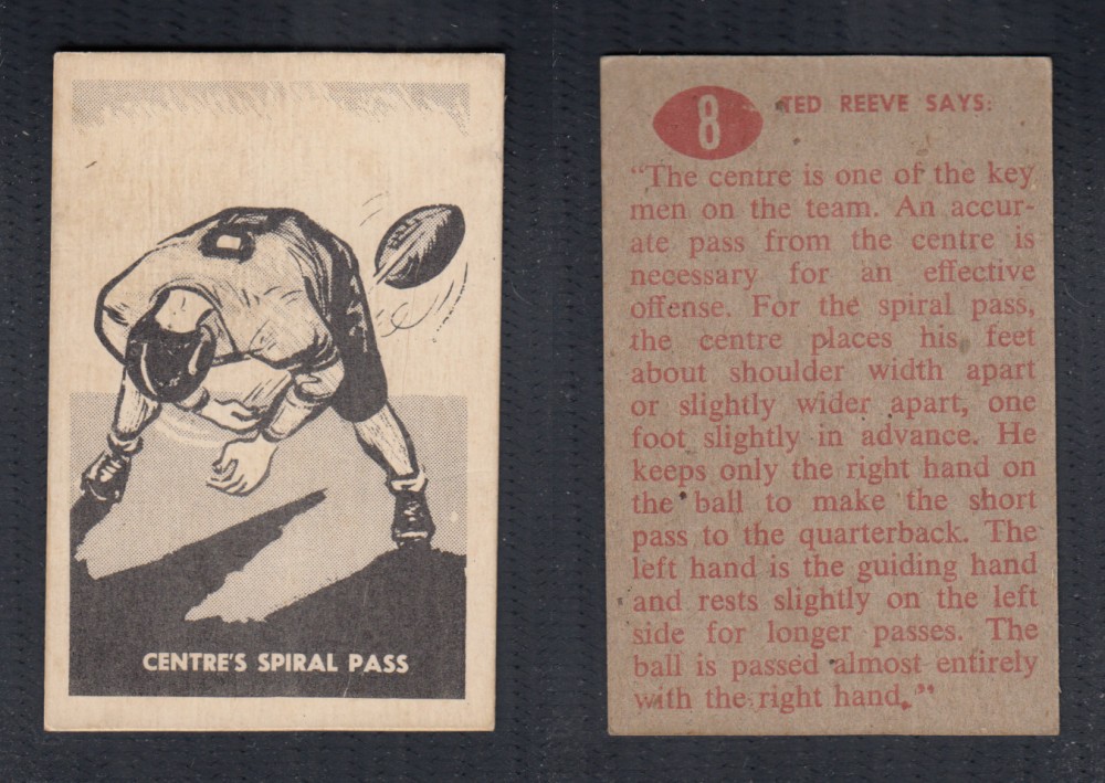 1952 CFL PARKHURST FOOTBALL CARD #8 CENTRE'S SPIRAL PASS photo 1952 CFL PARKHURST FOOTBALL CARD #8 CENTRE'S SPIRAL PASS photo