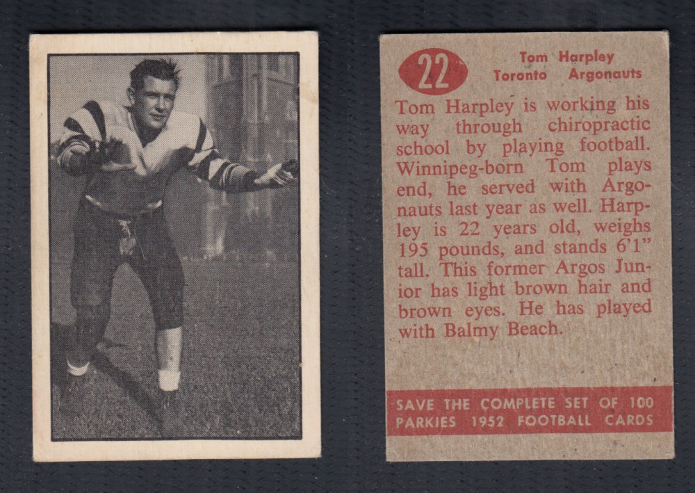 1952 CFL PARKHURST FOOTBALL CARD #22 T. HARPLEY photo 1952 CFL PARKHURST FOOTBALL CARD #22 T. HARPLEY photo