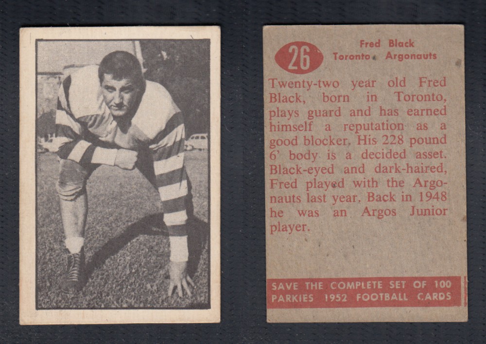 1952 CFL PARKHURST FOOTBALL CARD #26 F. BLACK photo 1952 CFL PARKHURST FOOTBALL CARD #26 F. BLACK photo