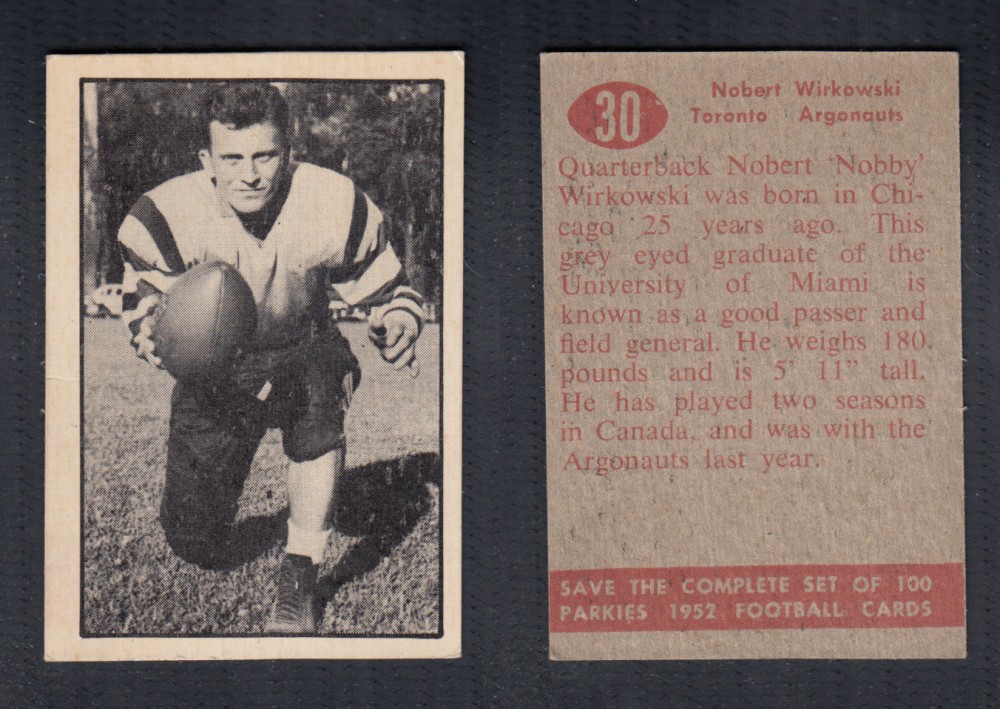 1952 CFL PARKHURST FOOTBALL CARD #30 N. WIRKOWSKI photo 1952 CFL PARKHURST FOOTBALL CARD #30 N. WIRKOWSKI photo