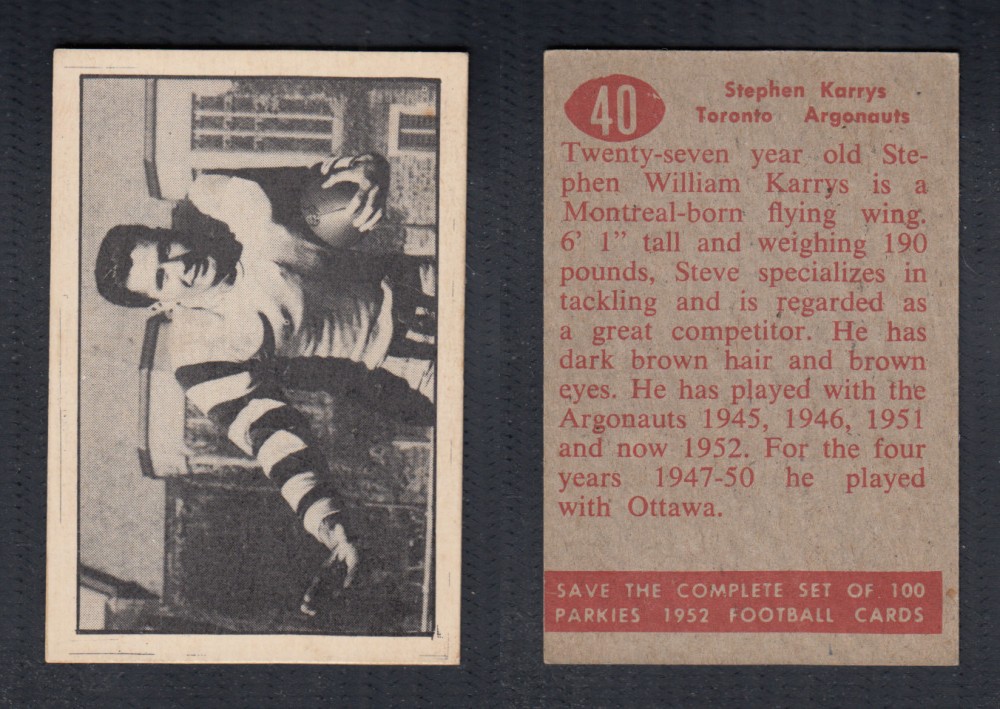 1952 CFL PARKHURST FOOTBALL CARD #40 S. KERRYS photo 1952 CFL PARKHURST FOOTBALL CARD #40 S. KERRYS photo