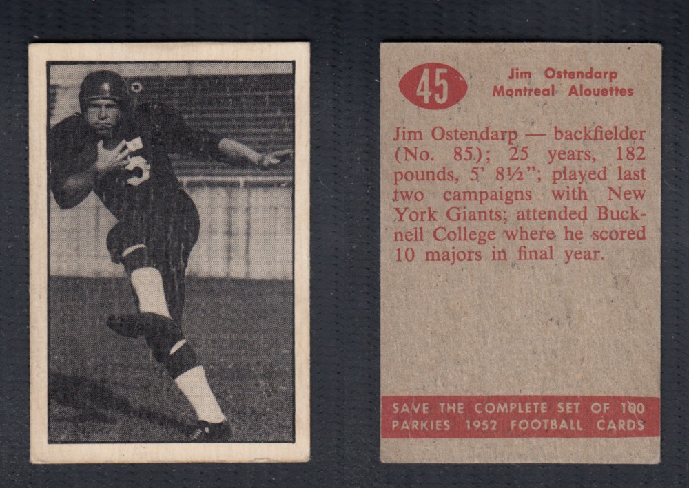 1952 CFL PARKHURST FOOTBALL CARD #45 J. OSTENDARP photo 1952 CFL PARKHURST FOOTBALL CARD #45 J. OSTENDARP photo