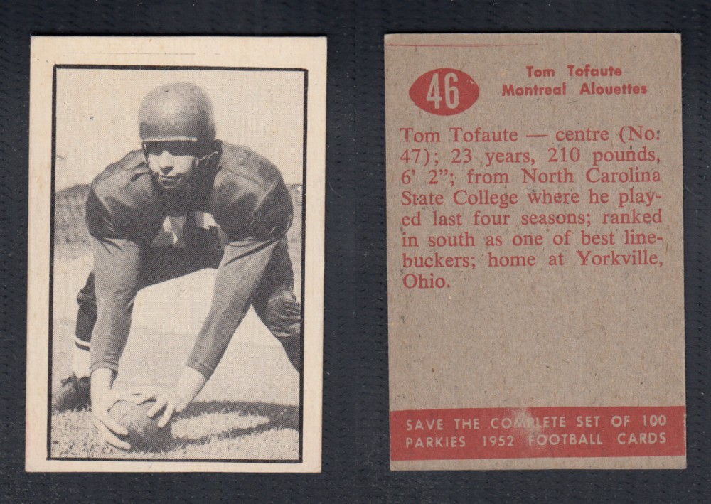 1952 CFL PARKHURST FOOTBALL CARD #46 T. TOFAUTE photo 1952 CFL PARKHURST FOOTBALL CARD #46 T. TOFAUTE photo