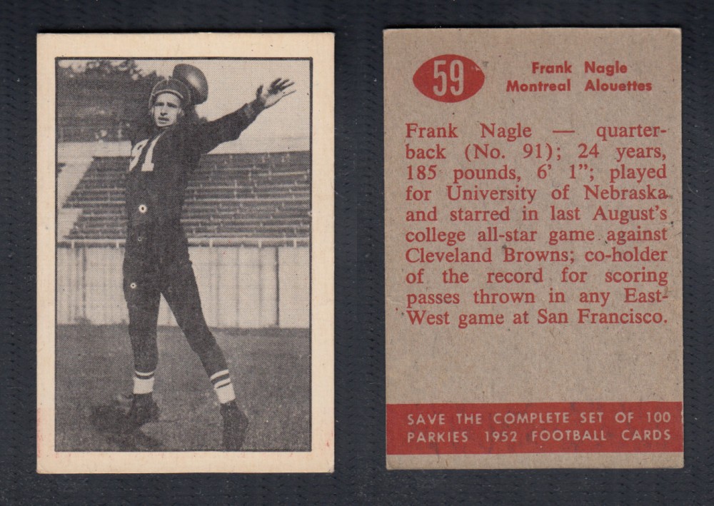 1952 CFL PARKHURST FOOTBALL CARD #59 F. NAGLE photo 1952 CFL PARKHURST FOOTBALL CARD #59 F. NAGLE photo