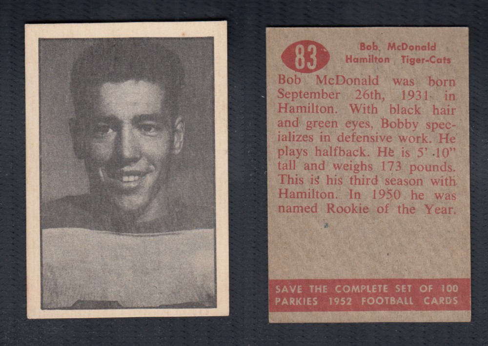 1952 CFL PARKHURST FOOTBALL CARD #83 B. MCDONALD photo 1952 CFL PARKHURST FOOTBALL CARD #83 B. MCDONALD photo