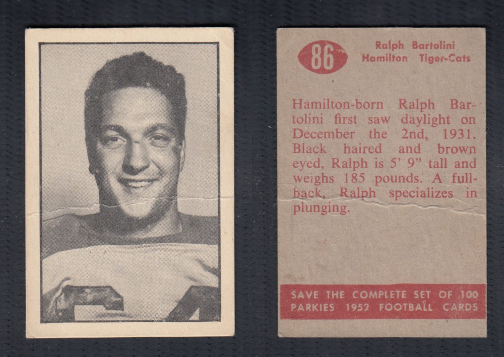 1952 CFL PARKHURST FOOTBALL CARD #86 R. BARTOLINI photo 1952 CFL PARKHURST FOOTBALL CARD #86 R. BARTOLINI photo