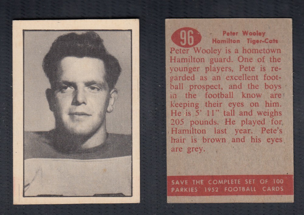 1952 CFL PARKHURST FOOTBALL CARD #96 P. WOOLEY photo 1952 CFL PARKHURST FOOTBALL CARD #96 P. WOOLEY photo