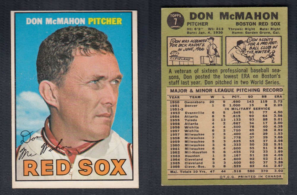 1967 O-PEE-CHEE BASEBALL CARD #7 D. MCMAHON photo