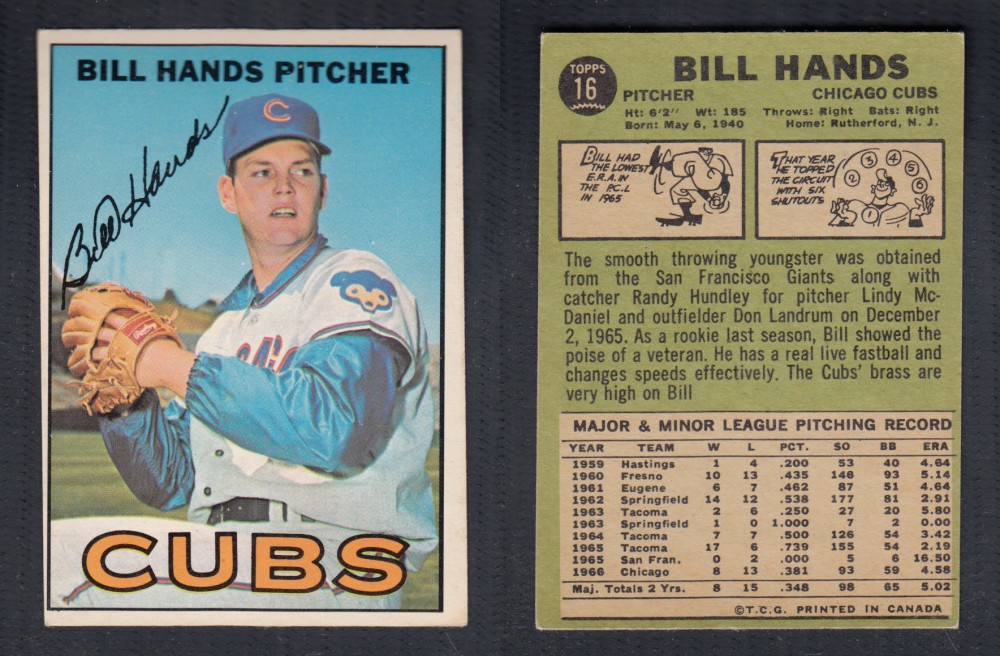 1967 O-PEE-CHEE BASEBALL CARD #16 B. HANDS photo 1967 O-PEE-CHEE BASEBALL CARD #16 B. HANDS photo