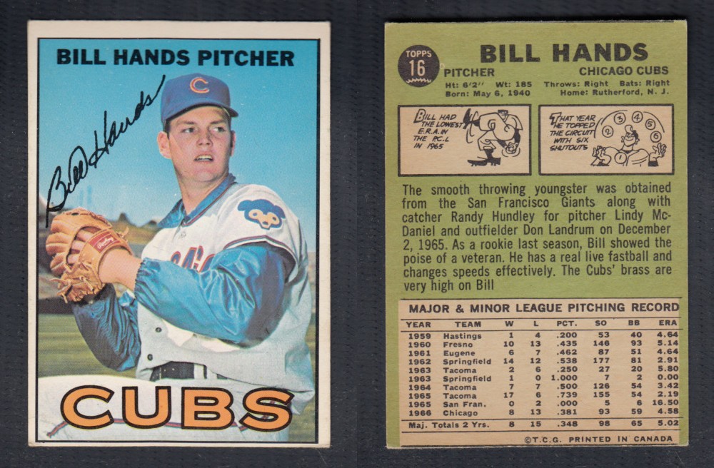 1967 O-PEE-CHEE BASEBALL CARD #16 B. HANDS photo