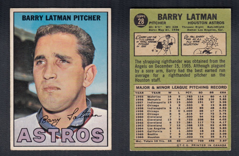 1967 O-PEE-CHEE BASEBALL CARD #28 B. LATMAN photo 1967 O-PEE-CHEE BASEBALL CARD #28 B. LATMAN photo