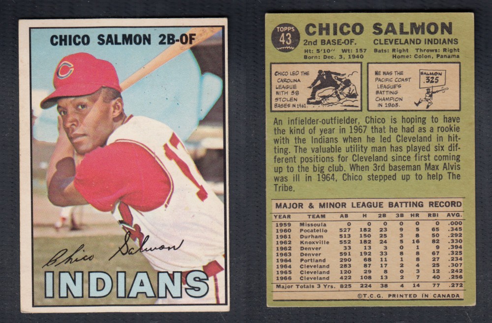 1967 O-PEE-CHEE BASEBALL CARD #43 C. SALMON photo 1967 O-PEE-CHEE BASEBALL CARD #43 C. SALMON photo