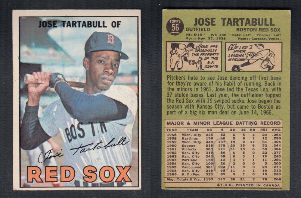 1967 O-PEE-CHEE BASEBALL CARD #56 J. TARTABULL photo 1967 O-PEE-CHEE BASEBALL CARD #56 J. TARTABULL photo