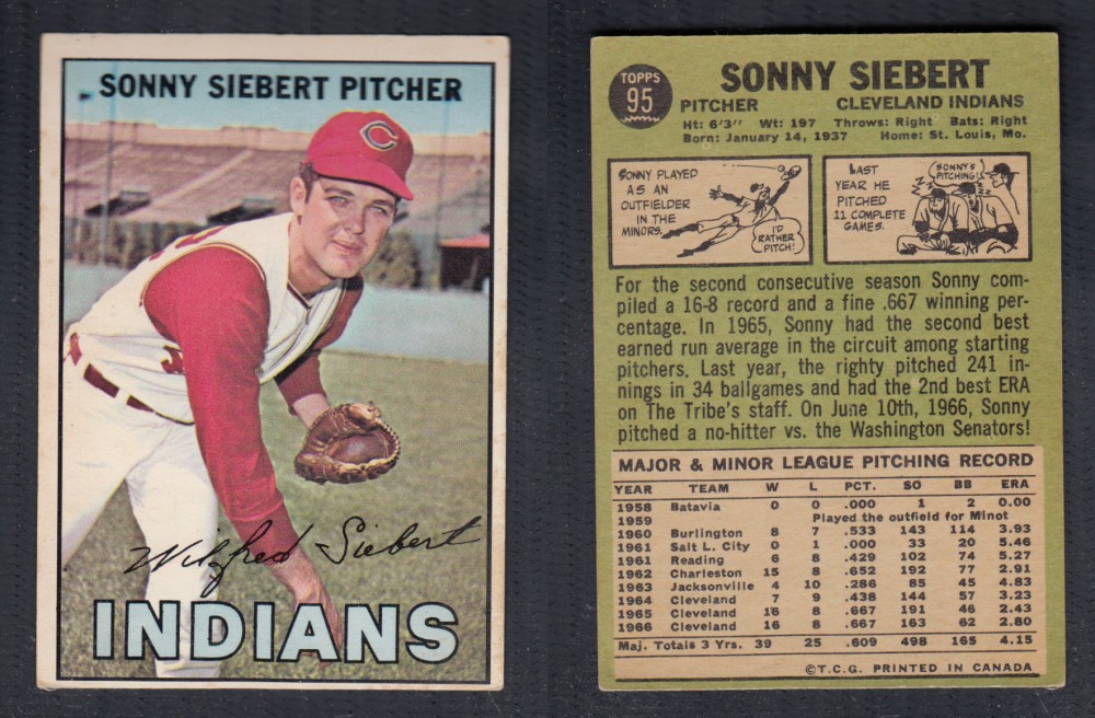 1967 O-PEE-CHEE BASEBALL CARD #95 S. SIEBERT photo 1967 O-PEE-CHEE BASEBALL CARD #95 S. SIEBERT photo