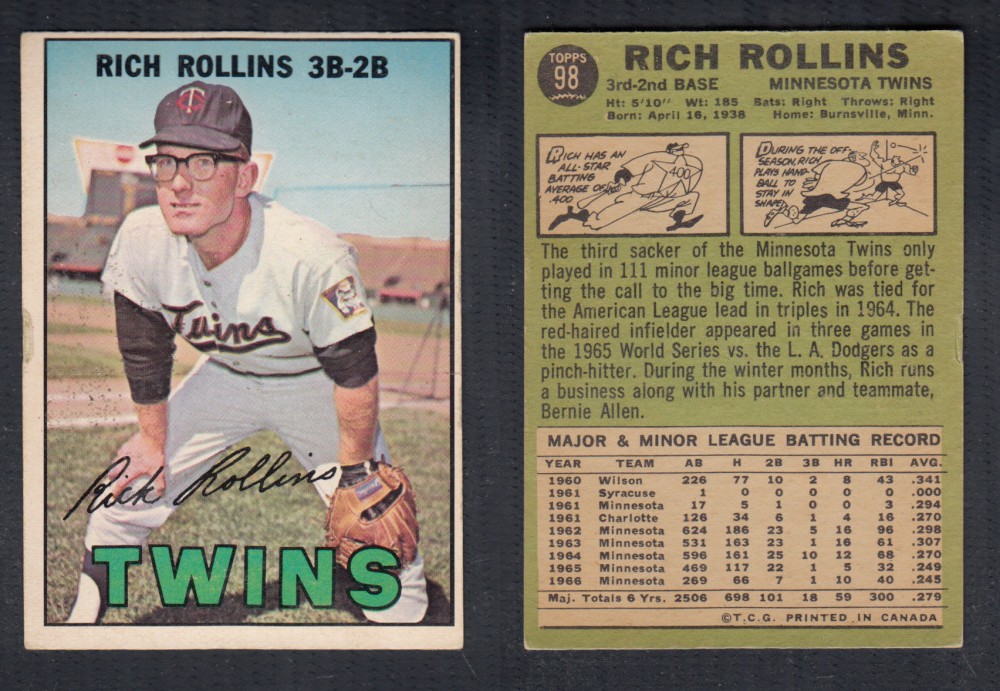 1967 O-PEE-CHEE BASEBALL CARD #98 R. ROLLINS photo