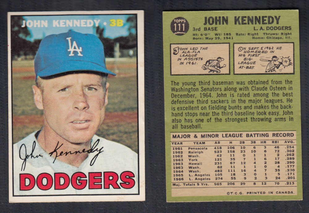 1967 O-PEE-CHEE BASEBALL CARD #111 J. KENNEDY photo 1967 O-PEE-CHEE BASEBALL CARD #111 J. KENNEDY photo