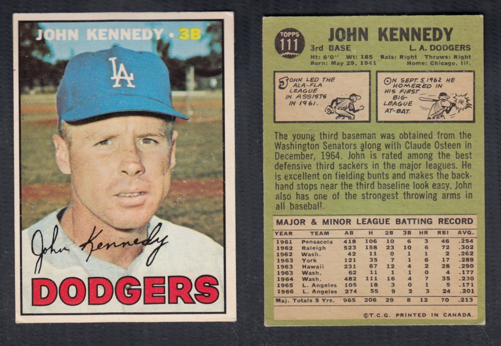 1967 O-PEE-CHEE BASEBALL CARD #111 J. KENNEDY photo 1967 O-PEE-CHEE BASEBALL CARD #111 J. KENNEDY photo