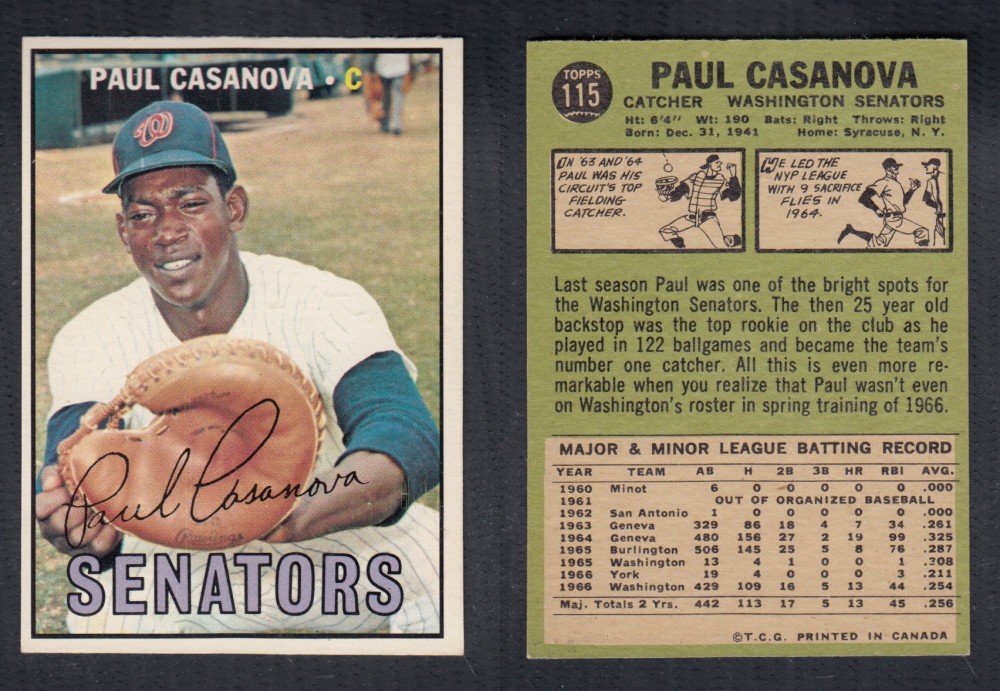 1967 O-PEE-CHEE BASEBALL CARD #115 P. CASANOVA photo