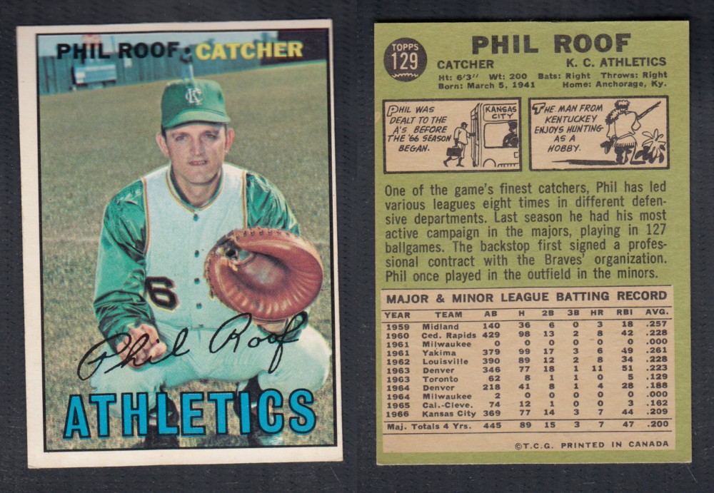 1967 O-PEE-CHEE BASEBALL CARD #129 P. ROOF photo 1967 O-PEE-CHEE BASEBALL CARD #129 P. ROOF photo
