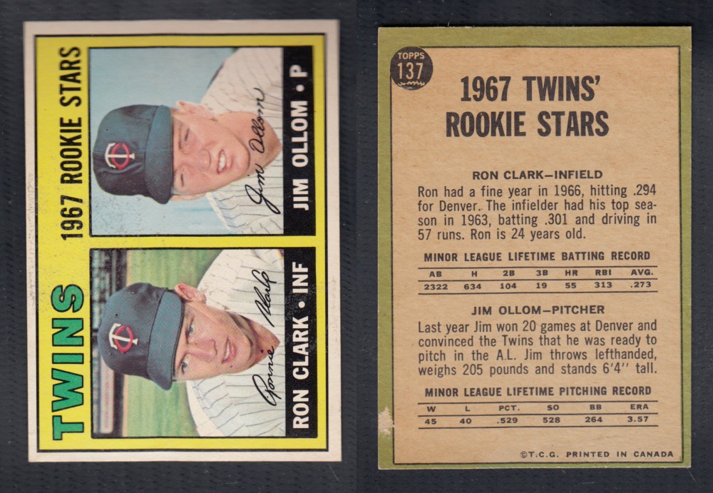 1967 O-PEE-CHEE BASEBALL CARD #137 TWINS ROOKIE STARS photo 1967 O-PEE-CHEE BASEBALL CARD #137 TWINS ROOKIE STARS photo