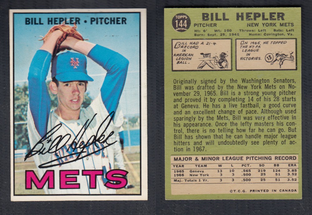 1967 O-PEE-CHEE BASEBALL CARD #144 B. HEPLER photo