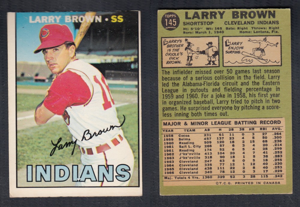 1967 O-PEE-CHEE BASEBALL CARD #145 L. BROWN photo
