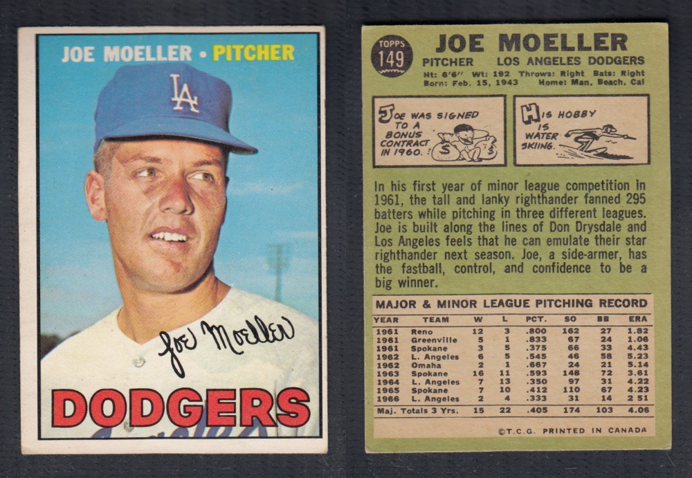 1967 O-PEE-CHEE BASEBALL CARD #149 J. MOELLER photo