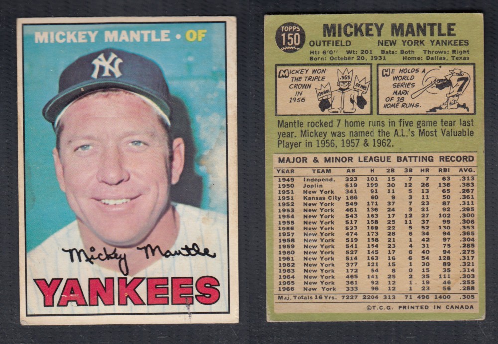 1967 O-PEE-CHEE BASEBALL CARD #150 M. MANTLE photo