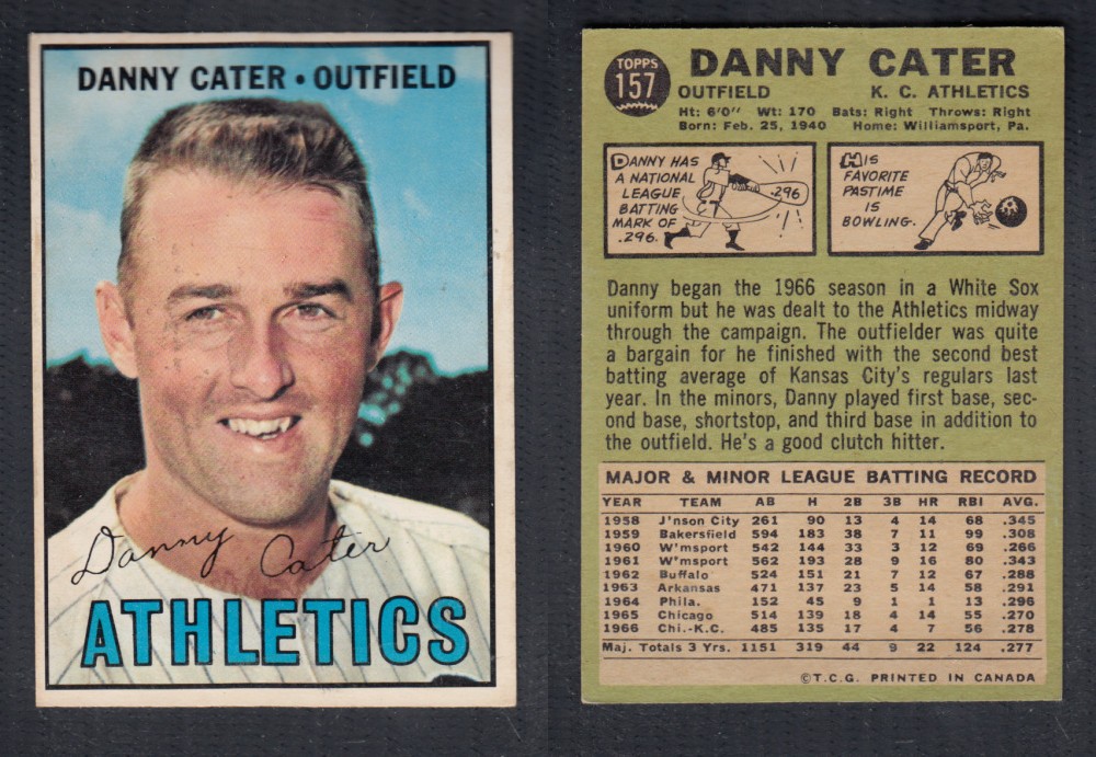 1967 O-PEE-CHEE BASEBALL CARD #157 D. CATER photo