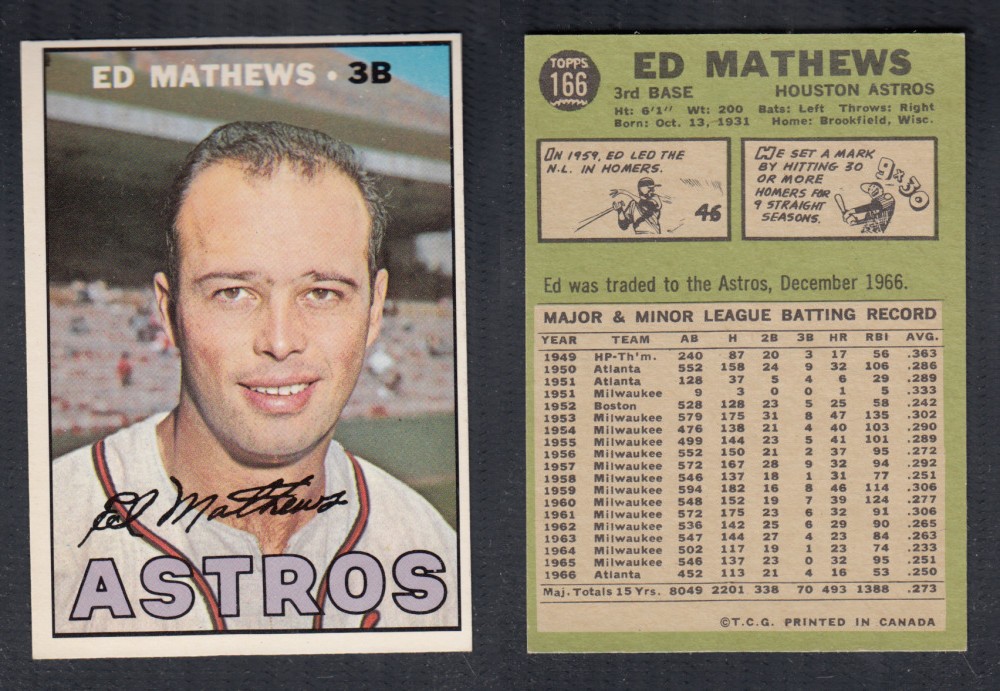 1967 O-PEE-CHEE BASEBALL CARD #166 E. MATHEWS photo 1967 O-PEE-CHEE BASEBALL CARD #166 E. MATHEWS photo