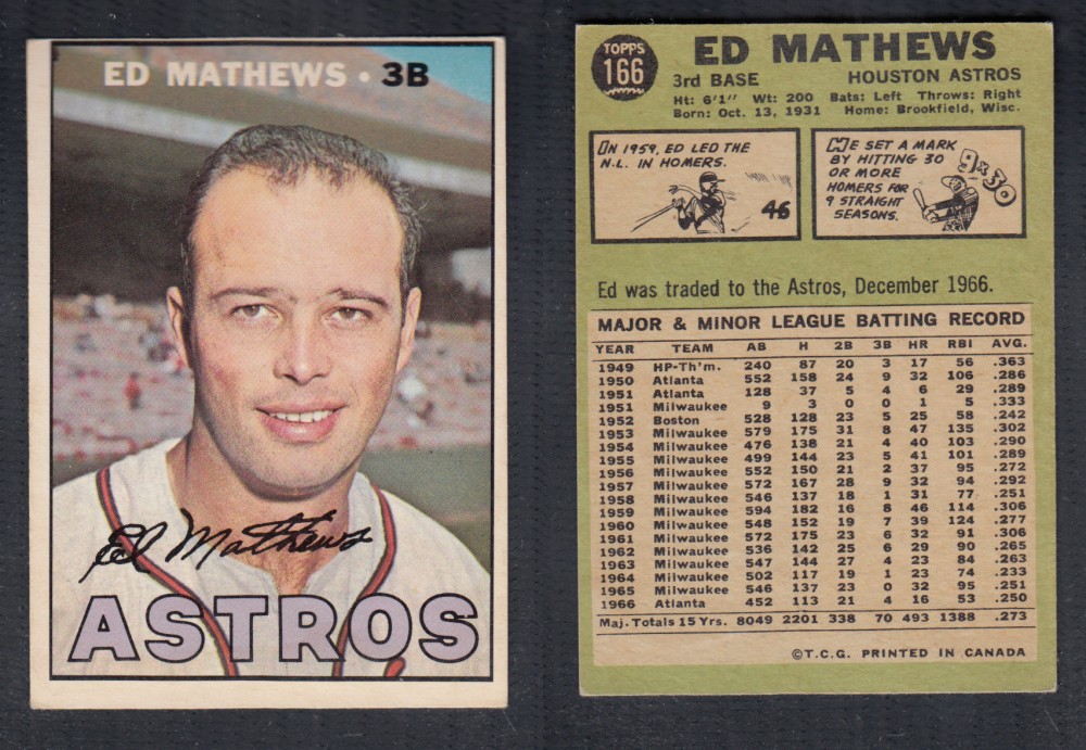 1967 O-PEE-CHEE BASEBALL CARD #166 E. MATHEWS photo