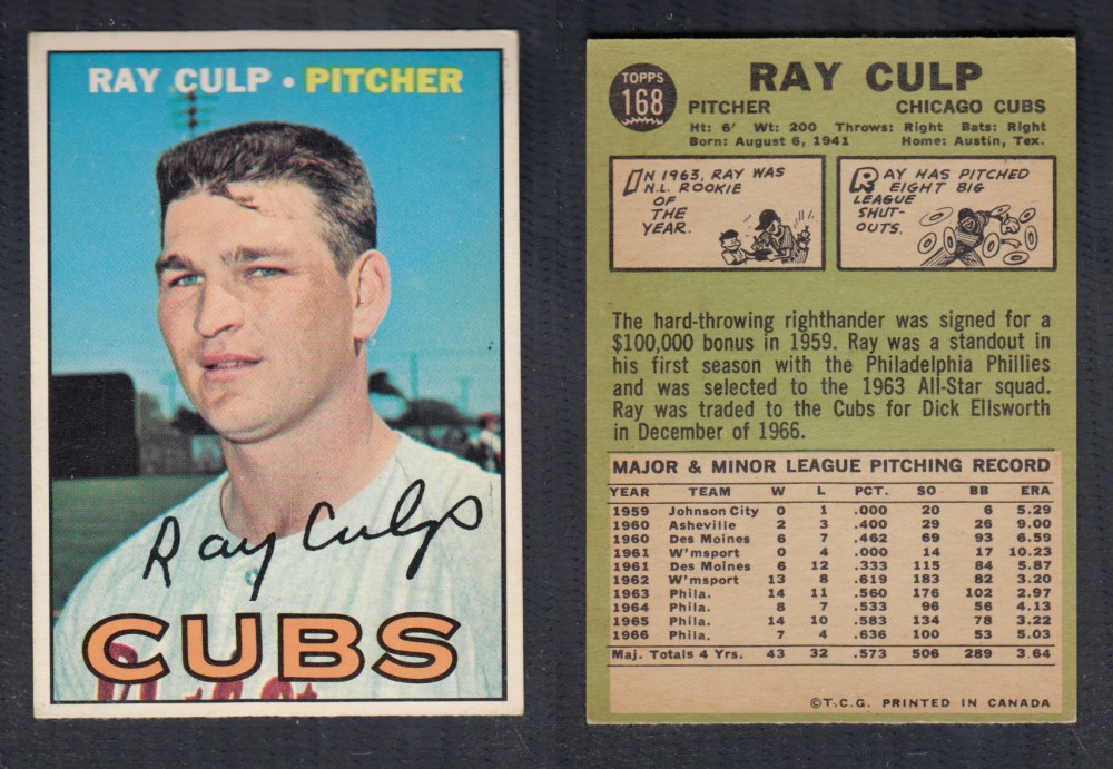 1967 O-PEE-CHEE BASEBALL CARD #168 R. CULP photo