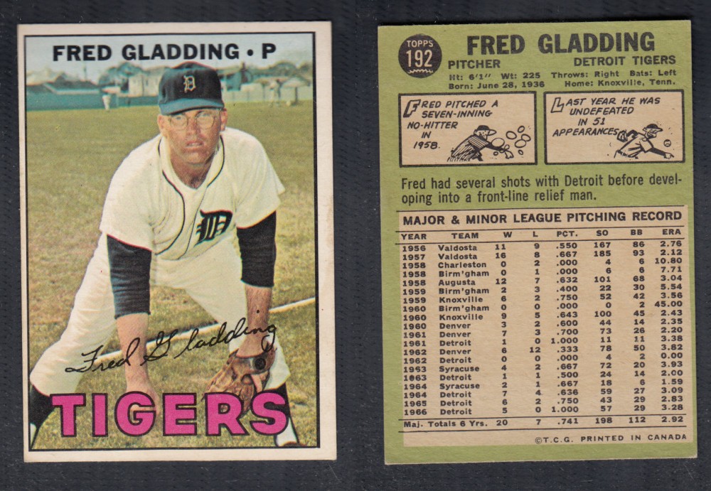 1967 O-PEE-CHEE BASEBALL CARD #192 F. GLADDING photo
