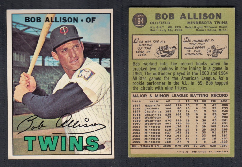 1967 O-PEE-CHEE BASEBALL CARD #194 B. ALLISON photo 1967 O-PEE-CHEE BASEBALL CARD #194 B. ALLISON photo